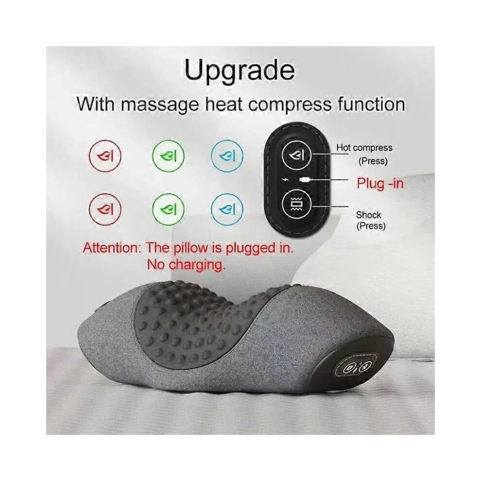 (Upgraded Dark Grey) Electric Massager Cervical Pillow Hot Compress Vibration Massage Neck Traction Relax Sleeping Memory