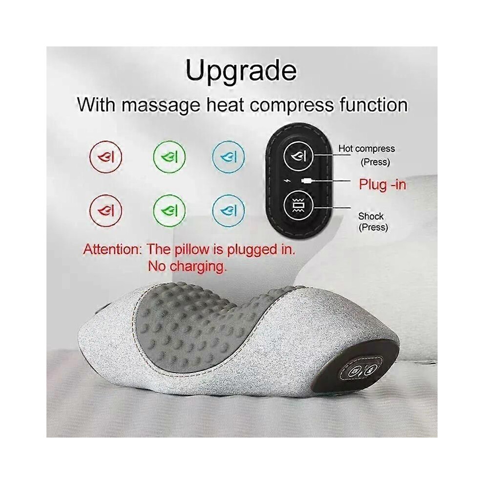 (Upgraded Light Grey) Electric Massager Cervical Pillow Hot Compress Vibration Massage Neck Traction Relax Sleeping Memory