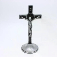 (Antique silver) Cross Crucifix Stand Christ Catholic Jesus Statue Figurine Religious Prayer Church Decoration Home Chapel