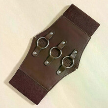 (Marrón) Cinturón corsé gótico de moda con triple hebilla, remaches negros y cintura elástica.