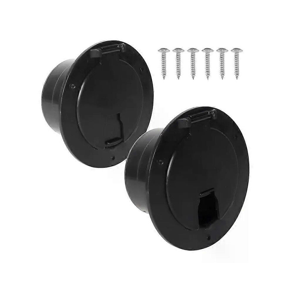 (Black) 2-Pack Rv Hatch Covers Round Electric Cable Hatch For Rv Trailer Rv Power Cord Hatch Cover With Screws-Boom 9013291435599