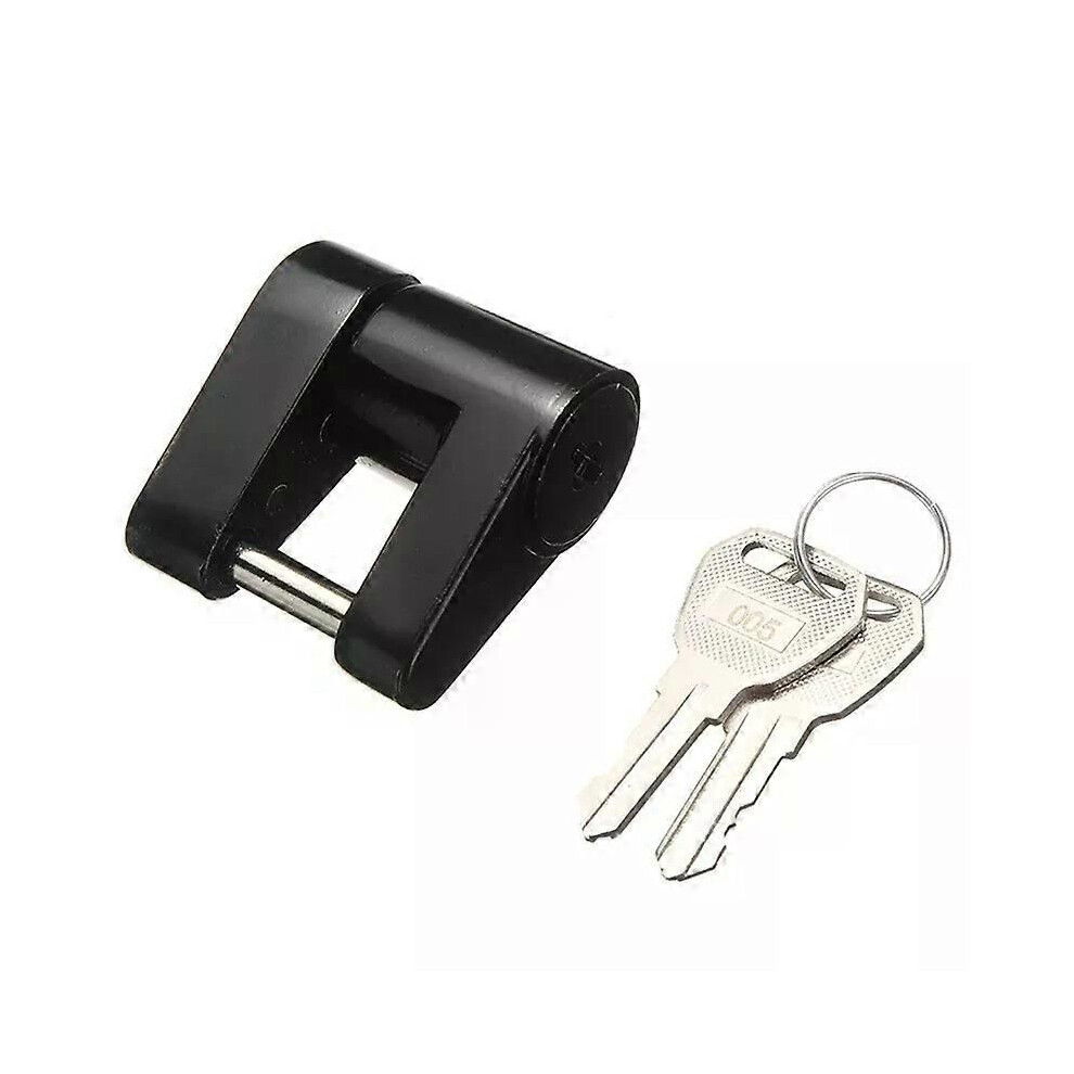 (Black) 1/4 Zinc Alloy Small Trailer Lockstitch Trailer Hitch Coupler Lock With 2 Keys For Locking Hauling Security Black 9013291435681