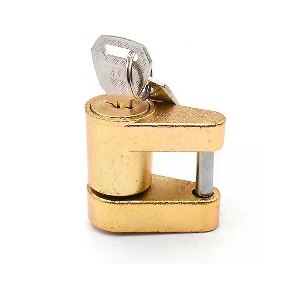 (Gold) 1/4 Zinc Alloy Small Trailer Lockstitch Trailer Hitch Coupler Lock With 2 Keys For Locking Hauling Security Gold 9013291435698