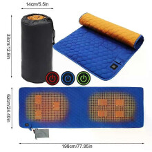 (Azul) Colchoneta calefactora multifuncional USB para acampar, con 3 niveles de temperatura para exteriores