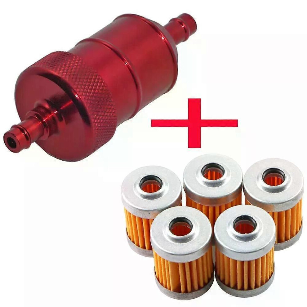 (Element -) 5Pcs Reusable Washable Fuel Filter Element+Cnc Alloy Petrol Gas Filter For Suzuki Dirt Bike Atv Quad Red 9013291440241