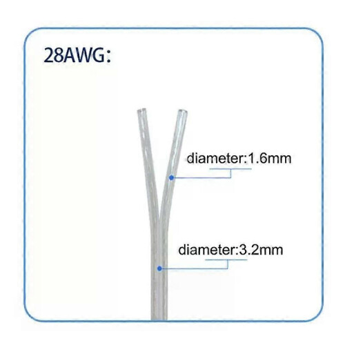 (20m) 28/26/24/22/20/18AWG 2-Core Copper Wire Transparent Parallel Cable DC Power Flat Line 1A 2A 3A 5A 7A