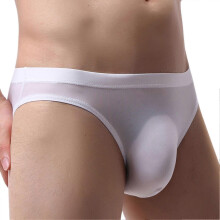 (M-Bianco)Longjiang Slip da uomo trasparenti tinta unita in seta ghiacciata convessi U Intimo maschile
