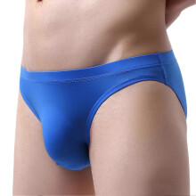 (L-Blu)Longjiang Slip da uomo trasparenti in tinta unita in seta ghiacciata convessi a U, senza cuciture,