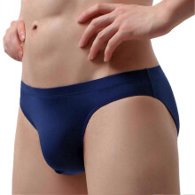 (L-Blu reale) Slip da uomo trasparenti in tinta unita Longjiang, in seta ghiacciata, convessi, senza