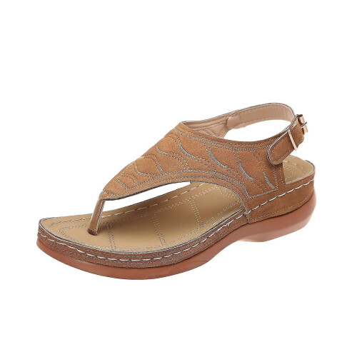 Sandalias ortopédicas cómodas para mujer (35-Marrón), planas. 2