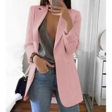 (4XL-Pink) Damen Revers Arbeit Büro Blazer Jacke Casual Langarm Oberbekleidung Hüftlänge