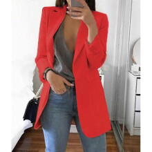 (S-Rouge) Veste blazer de travail à revers pour femme, manches longues, longueur hanches, idéale pour
