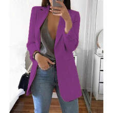 (S-Lila) Damen Revers Arbeitsbüro Blazer Jacke Lässige Langarm Oberbekleidung Hüftlänge
