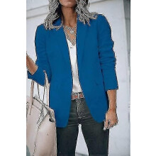 (L-Blau) Damen Casual Blazer Offene Vorderseite Langarm Arbeit Büro Jacken Blazer