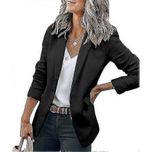 (S-Schwarz) Damen Casual Blazer Offene Vorderseite Langarm Arbeit Büro Jacken Blazer