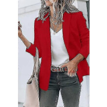 (S-Rot) Damen Casual Blazer Offene Vorderseite Langarm Arbeit Büro Jacken Blazer