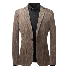 (L-Coffee) Blazer homme décontracté en velours côtelé uni, coupe ajustée, deux boutons, revers cranté