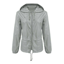 (2XL-hellgrau) Damen-Windjacke mit Kapuze, wasserdicht, einfarbig, Athleisure, mittellange, lockere