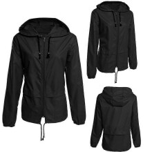 (M-schwarz) Damen Kapuzenjacke Wasserdicht Einfarbig Windbreaker Athleisure Mittellange Lose Jacke Outwear