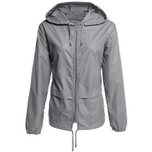 (S-Dunkelgrau) Damen Kapuzenjacke Wasserdicht Einfarbig Windbreaker Athleisure Mittellange Lose Jacke