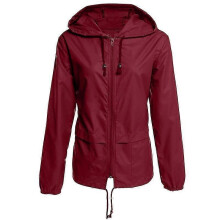 (M-Weinrot) Damen Kapuzenjacke Wasserdicht Einfarbig Windbreaker Athleisure Mittellange Lockere Jacke