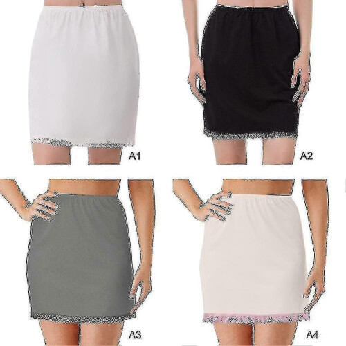 (Grigio) Sottogonna elastica in pizzo da donna, resistente, a mezza vita, bianca 2
