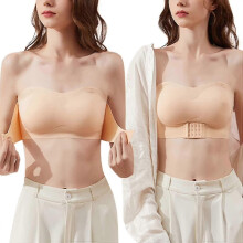 (L-Beige) Reggiseno push-up invisibile antiscivolo senza ferretto, senza spalline, con fibbia frontale,