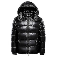 (L-Schwarz) Herren Glänzende Daunenjacke mit Kapuze Wintermäntel