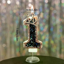 (Schwarze Nummer 1) 3D Luxus Krone Digitale Kerze Kreative Schwarz Gold Geburtstag Kerze Kuchen Topper