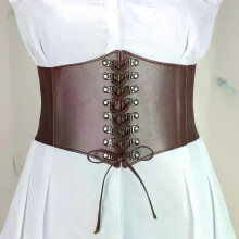 (Marrón) Cinturón corsé de moda para mujer, estilo gótico punk, de piel sintética, con cordones, efecto