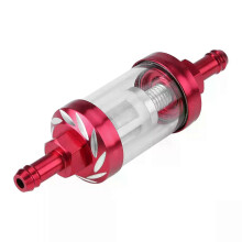 (Rood) Metalen glazen inline gasolie brandstoffilter 8 mm schroefdraad vervanging voor motorfiets (Rood)