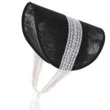 (Zwart) Elegante vintage Victoriaanse hoed, hoedvoet, schotel voor feestkostuum, Franse Victoriaanse