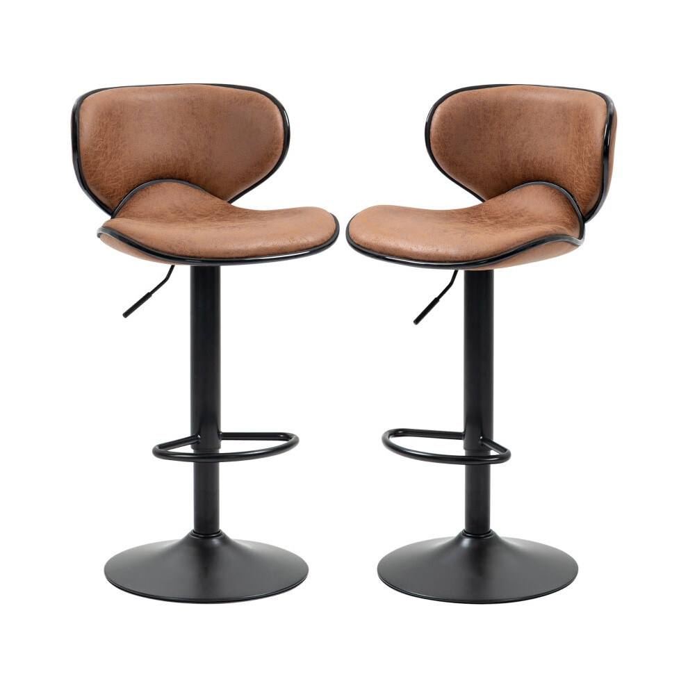 (Grey) Set of 2 Adjustable PU Leather Bar StoolsHome Bar, Kitchen, CafÃ© Counter Stools Armless with Footrest Bar Stools Swivel Seat