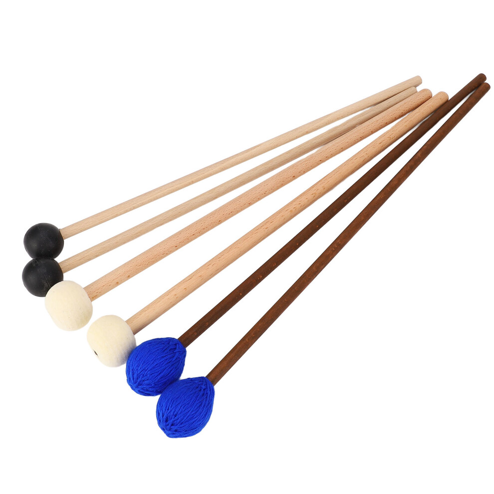 3 Pairs Instrument Mallet Set Maple Wood Handles for Marimba Timpani Glockenspiel