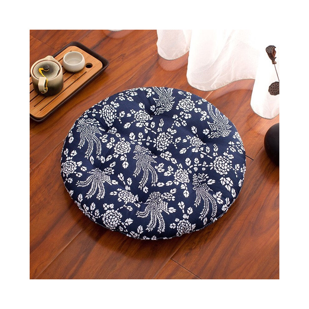 (Navy Blue,48x48cm)Neuf coussin rond patio tatami tapis de méditation coussin d'assise coussin de yoga épaissir sol