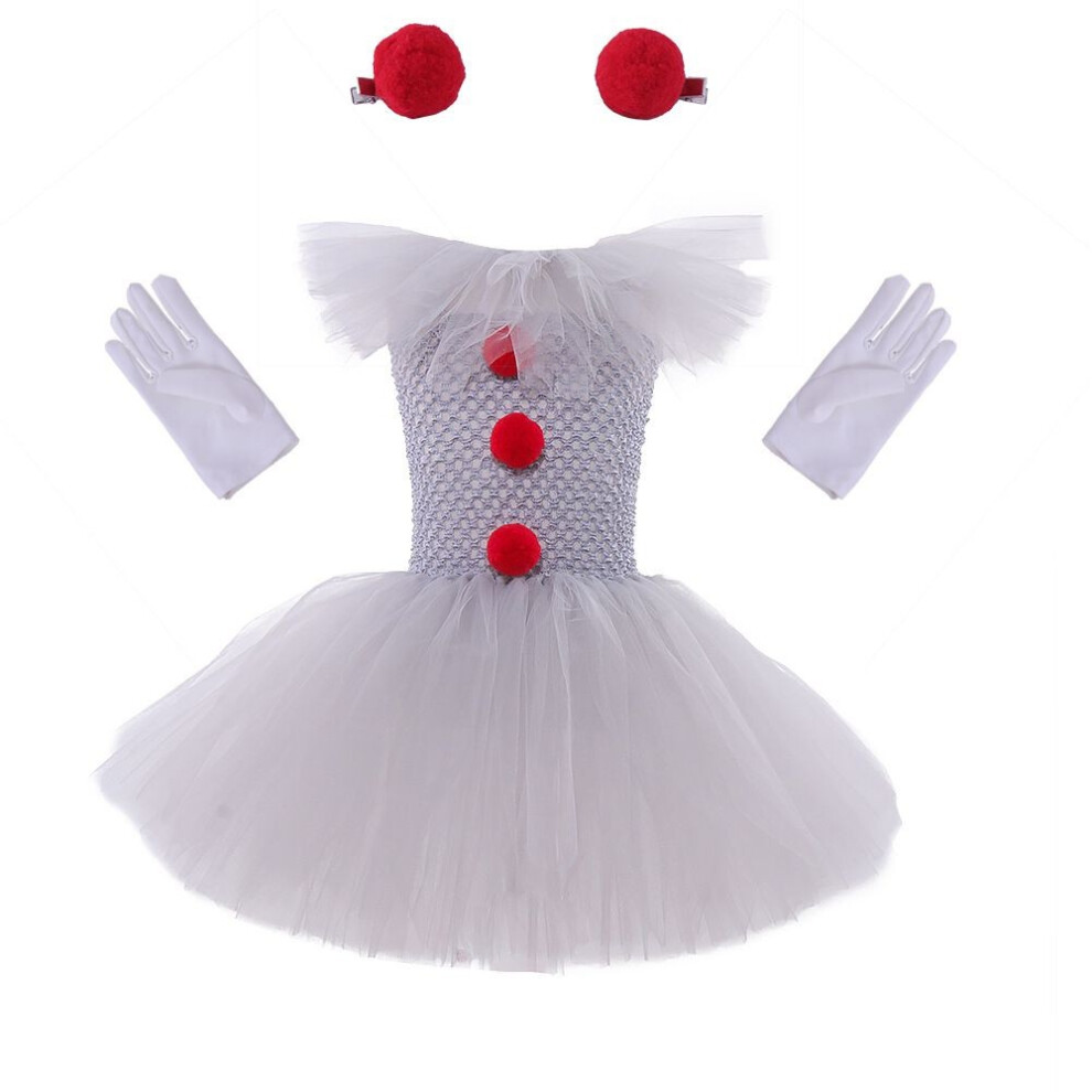 (120Cm/47.2In)Payaso NiñAs Vestido Malla Princesa Conjunto NiñOs Halloween Fiesta Show Regalo Disfraz-image
