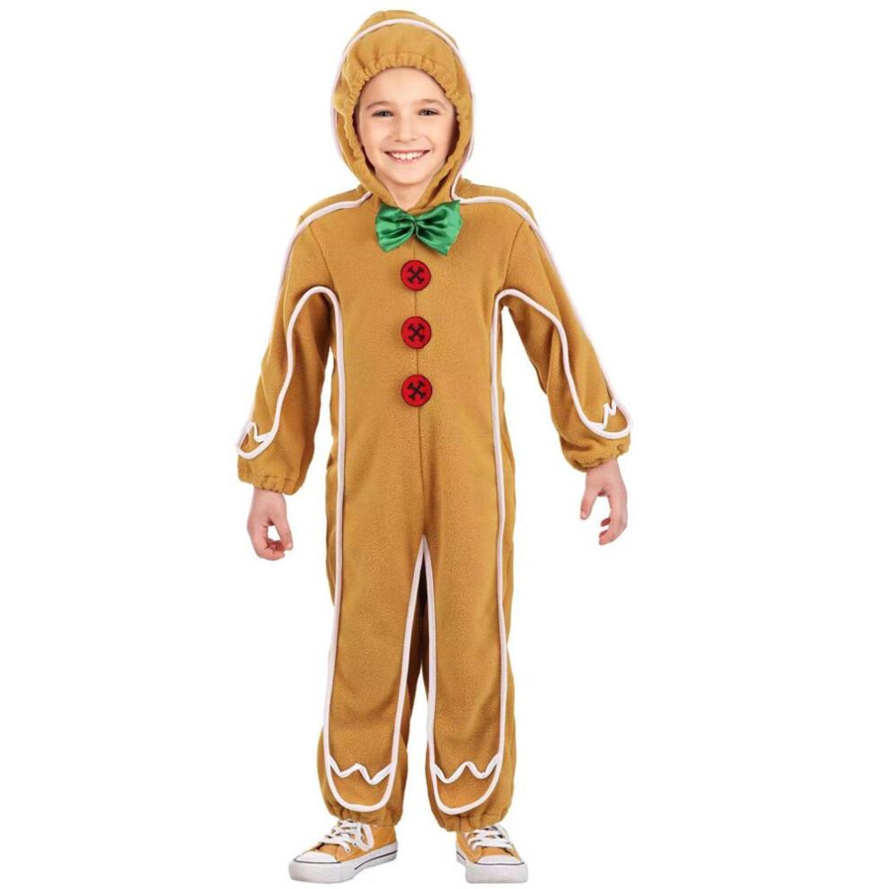 (S, 5-6Y) Christmas Man Gingerbread Kids Costume Cosplay Bodysuit Performance Stage Dress