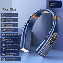 (Blue8000mA) Upgraded 8000mAh Neck Fan Portable Cooler B Rechargeable Cooling Lazy Neckband