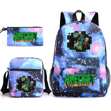 (Pink) Lunch Backpack Minecraft Bag Crossbody Bag Pencil Case School 3pcs Set Gift Kids