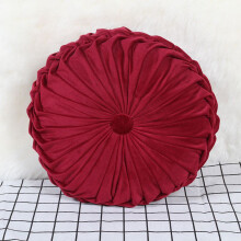(Red) Plush Round Pleated Pumpkin Pillow Couch Cushion Floor Pillow Home For Decor
