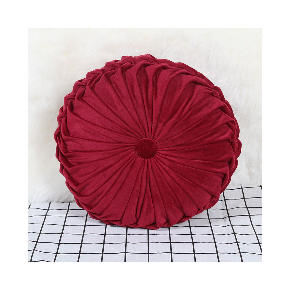 (Red) Plush Round Pleated Pumpkin Pillow Couch Cushion Floor Pillow Home For Decor Red