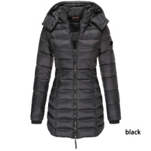 (Black, S) Warm Winter Womens Collar Hooded Long Coat Zipper Parka Outwear Jacket