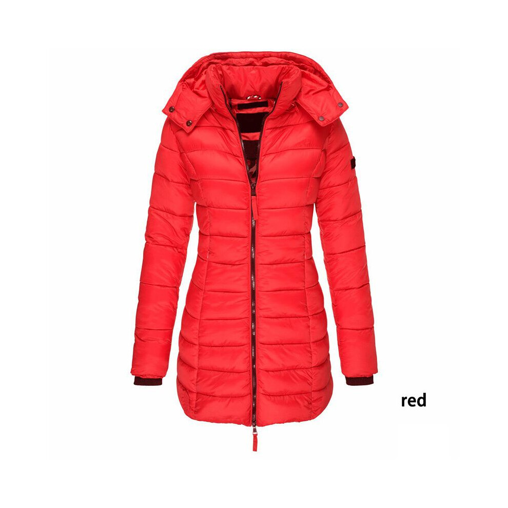 (Red, 2XL) Warm Winter Womens Collar Hooded Long Coat Zipper Parka Outwear Jacket