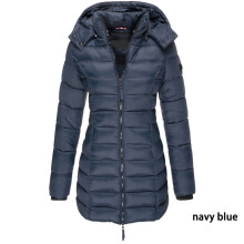(NavyBlue, L) Warm Winter Womens Collar Hooded Long Coat Zipper Parka Outwear Jacket