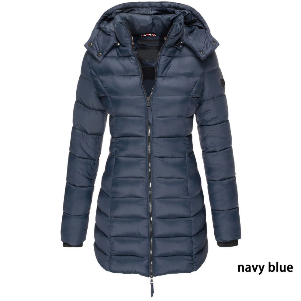 (NavyBlue, L) Warm Winter Womens Collar Hooded Long Coat Zipper Parka Outwear Jacket
