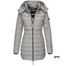 (Gray, S) Warm Winter Womens Collar Hooded Long Coat Zipper Parka Outwear Jacket