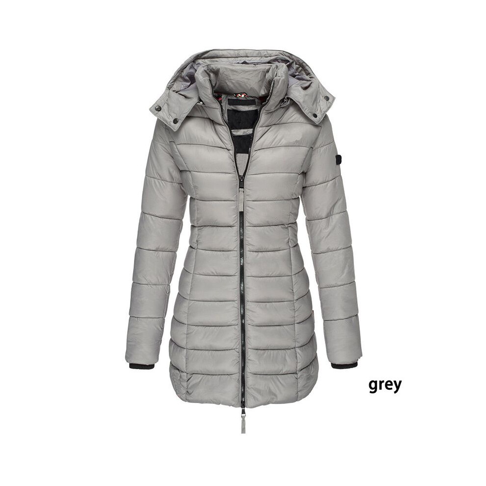 (Gray, M) Warm Winter Womens Collar Hooded Long Coat Zipper Parka Outwear Jacket