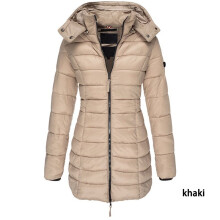 (Khaki, XL) Warm Winter Womens Collar Hooded Long Coat Zipper Parka Outwear Jacket