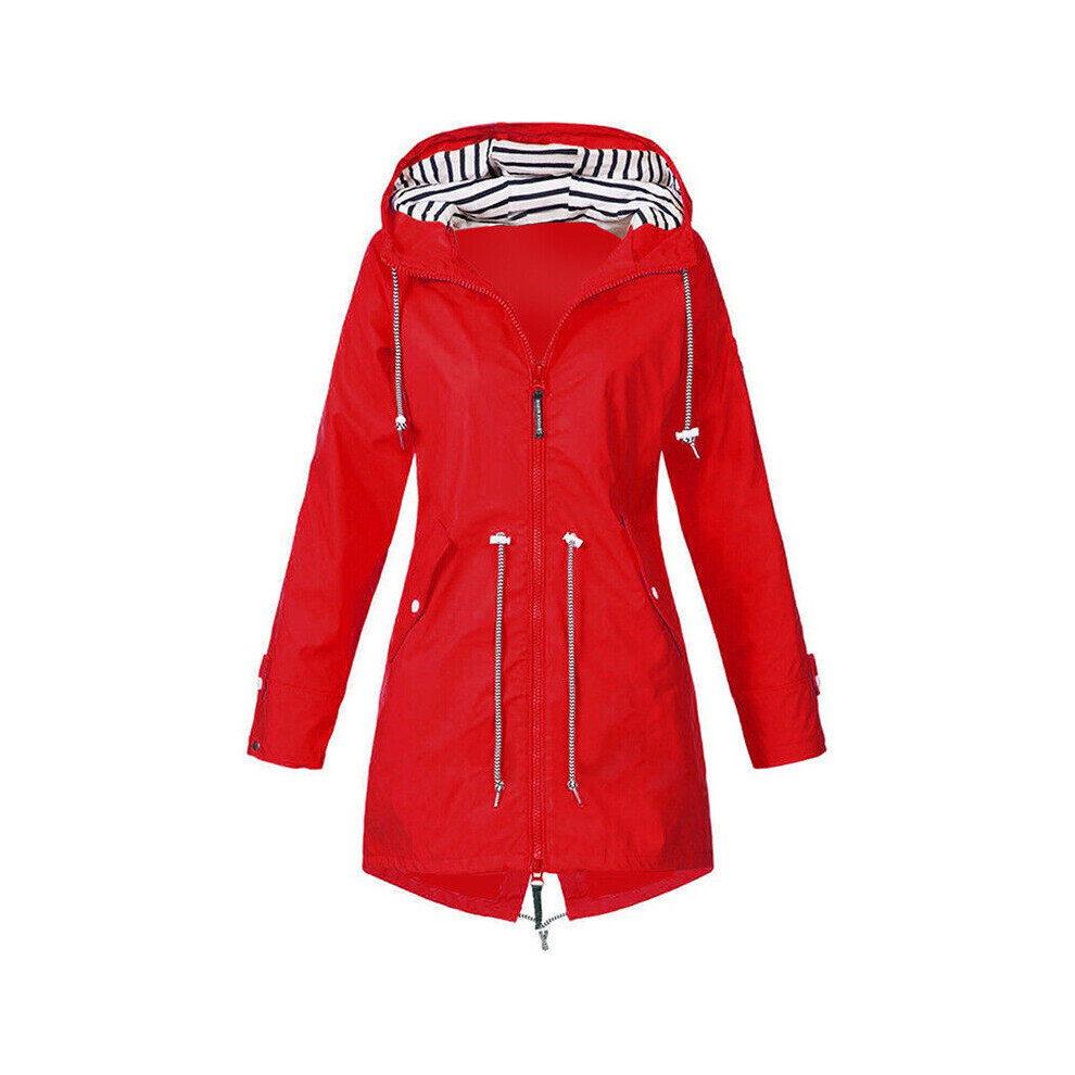 (Red, 5XL) Waterproof Wind Women Jacket Coat Raincoat Ladies Hoodies Outdoor Zipper Outwear