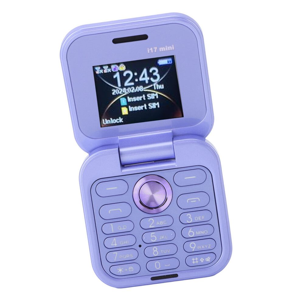 Compact 2G Flip Phone With Dual Nano Sim Fm Radio Led Flashlight For Seniors Purple 7891337372594